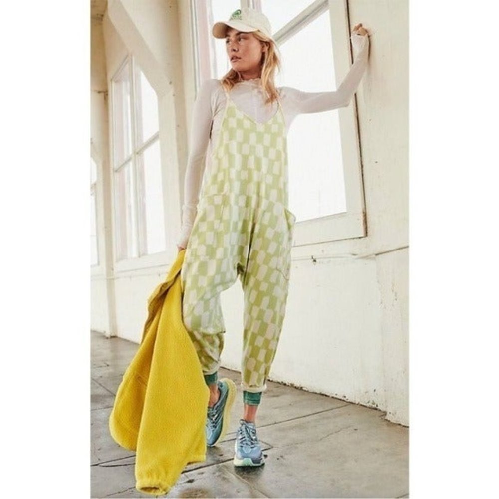 Free People Movement Printed Hot Shot Checkered One Piece Jumpsuit Size Large